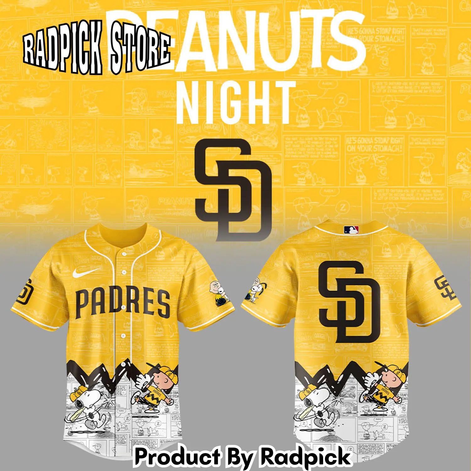 Radpick san diego padres 75th anniversary of peanuts baseball jersey v3 9wm rp127183
